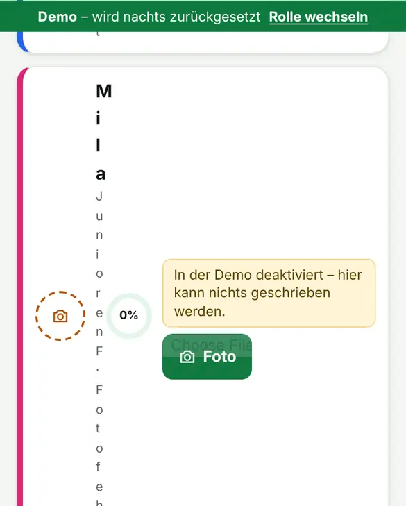 Bildschirm «Passwort, Farben und Sprache» im Demo-Verein FC Muster (Handy)