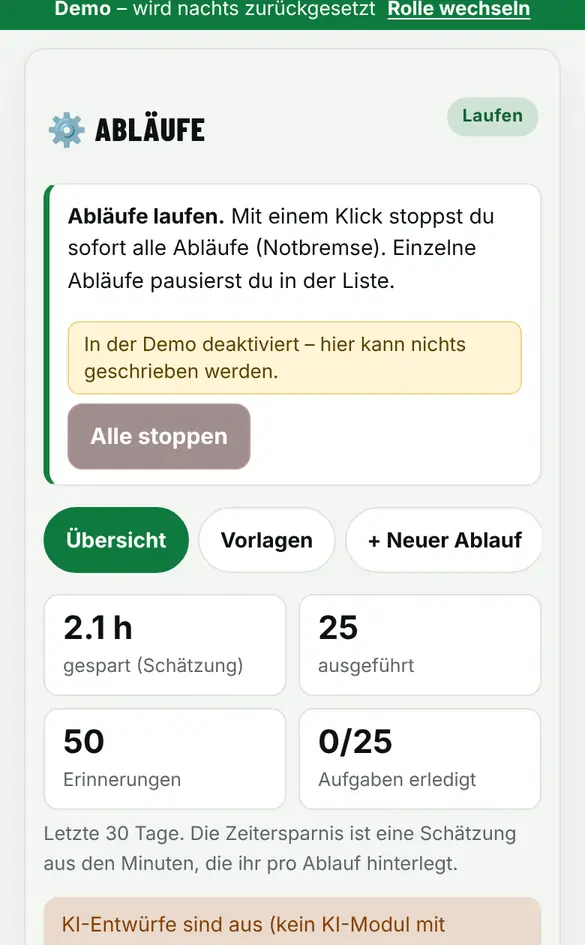 Bildschirm «Erinnerungen automatisch laufen lassen» im Demo-Verein FC Muster (Handy)