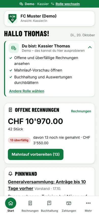 Bildschirm: Beiträge & Rechnungen