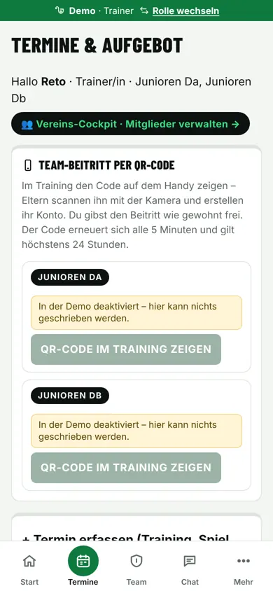 Bildschirm: Termine & Aufgebot