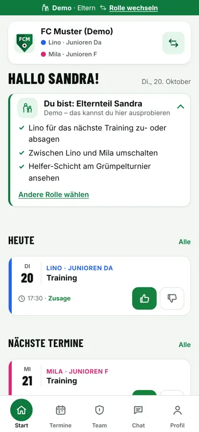 Bildschirm: Zu- und Absagen